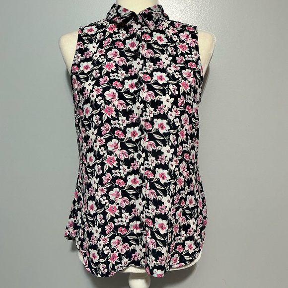 Banana Republic Riley sleeveless collared button-down floral shirt size SP - Picture 3 of 8